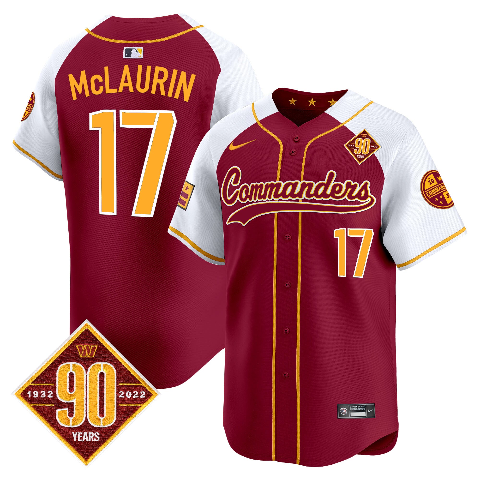 Men's Washington Commanders 90th Anniversary Patch Vapor Premier Limited Jersey - All Stitched - Burgundy Alternate, Terry McLaurin