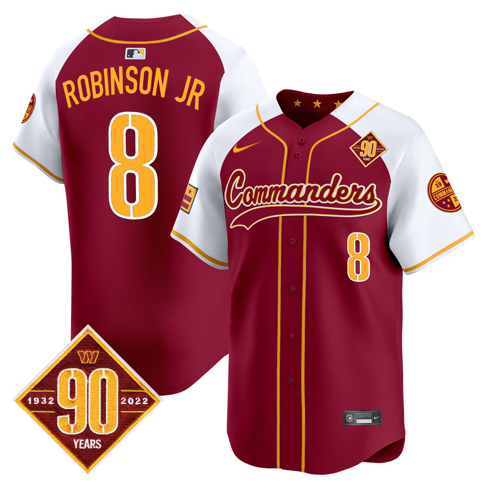 Men's Washington Commanders 90th Anniversary Patch Vapor Premier Limited Jersey - All Stitched - Burgundy Alternate, Robinson Jr.