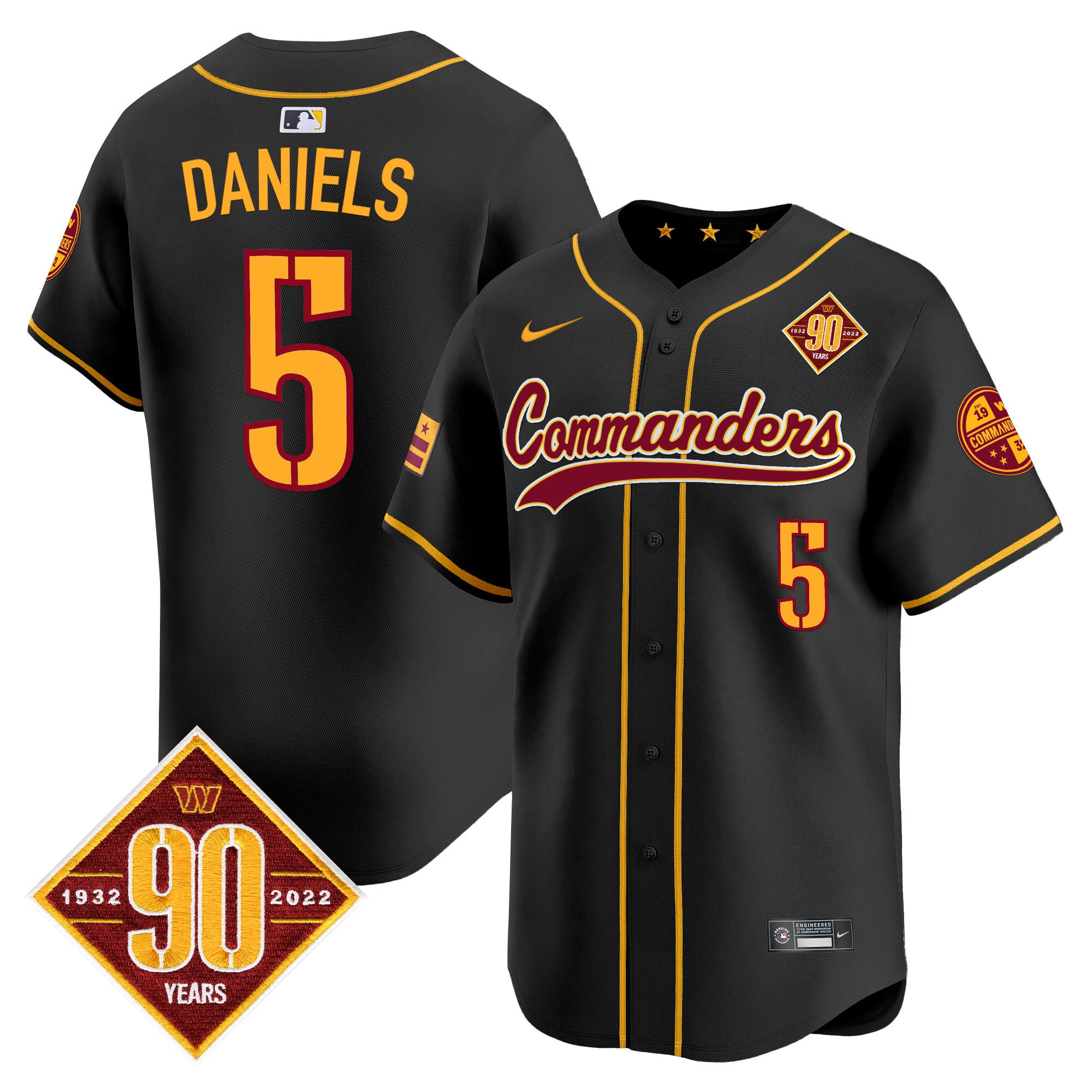 Men's Washington Commanders 90th Anniversary Patch Vapor Premier Limited Jersey - All Stitched - Black, Jayden Daniels
