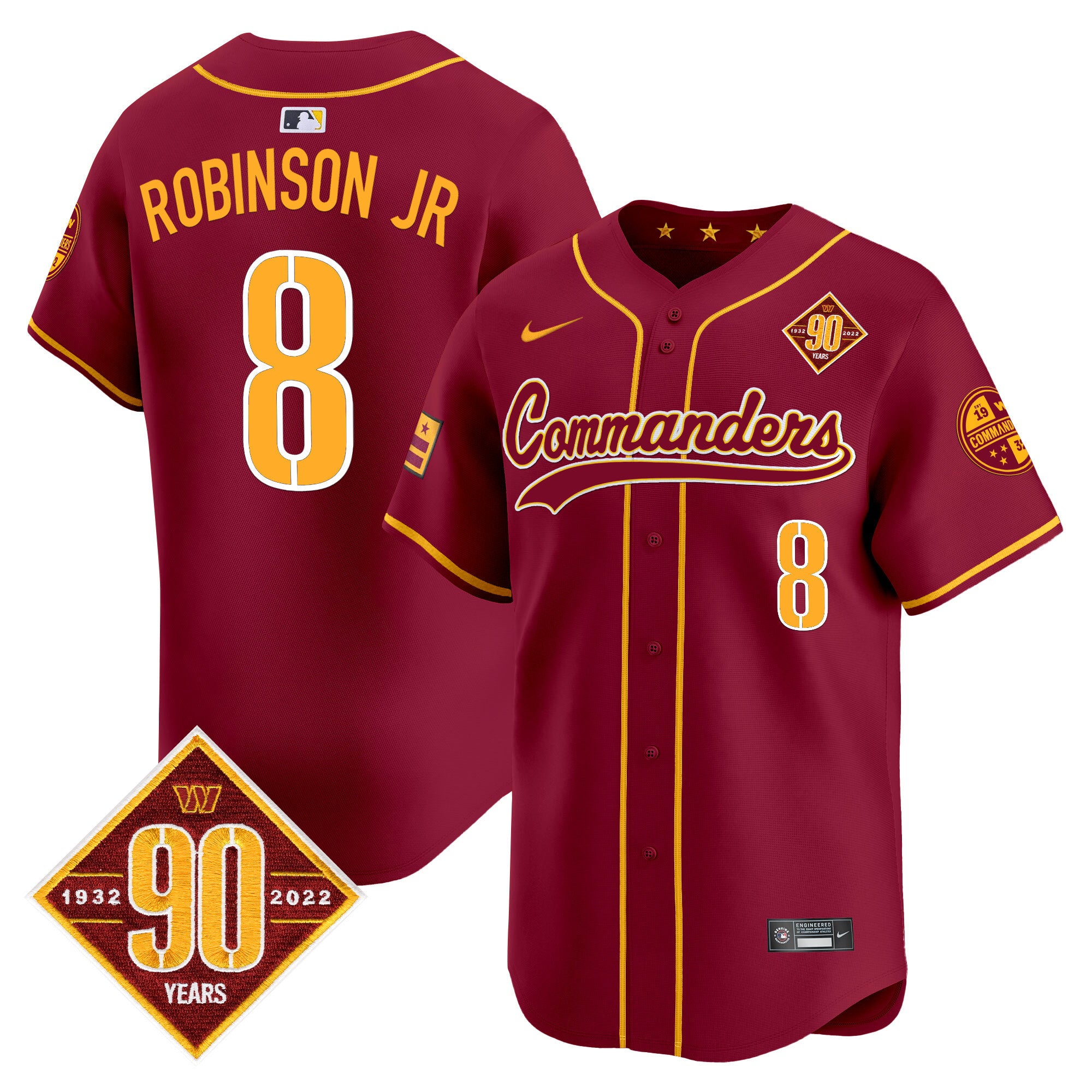 Men's Washington Commanders 90th Anniversary Patch Vapor Premier Limited Jersey - All Stitched - Burgundy, Robinson Jr.
