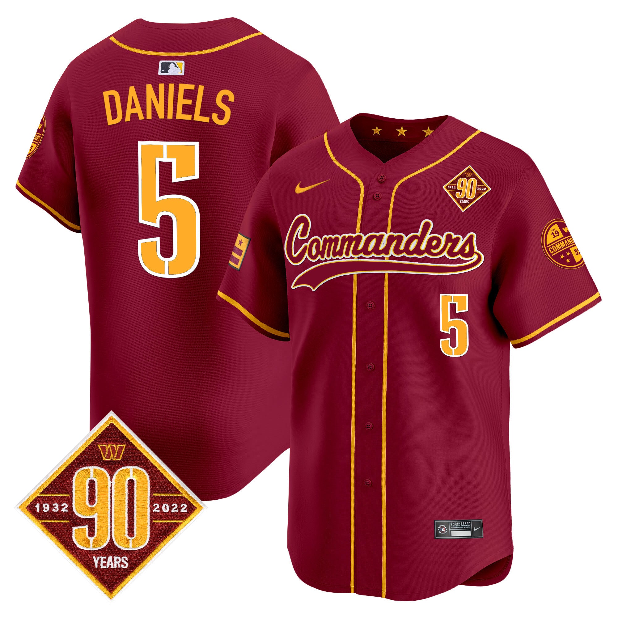 Men's Washington Commanders 90th Anniversary Patch Vapor Premier Limited Jersey - All Stitched - Burgundy, Jayden Daniels