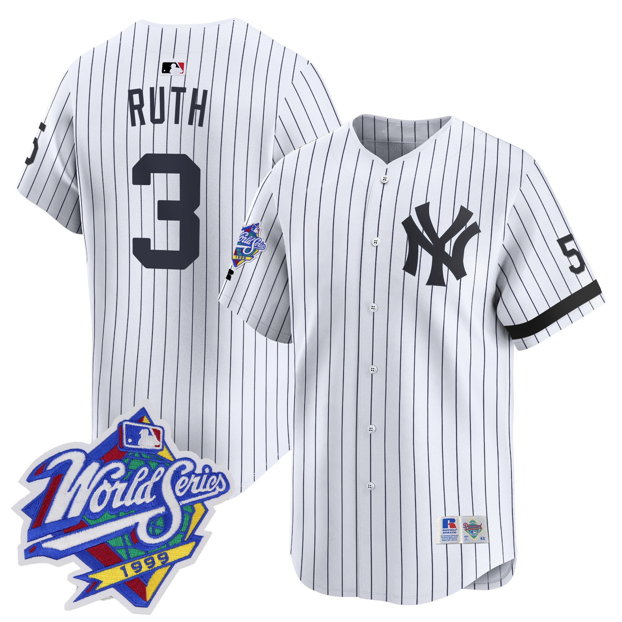 Men's Yankees 1999 Throwback Joe DiMaggio Patch Vapor Premier Limited Jersey - All Stitched - Pinstripe, Babe Ruth