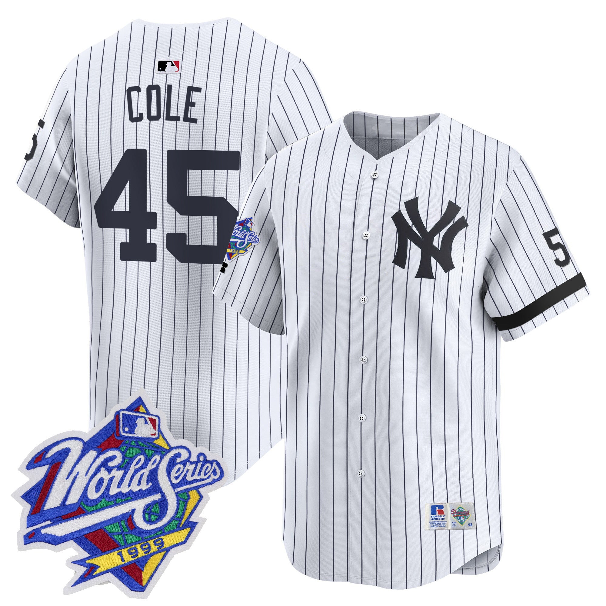 Men's Yankees 1999 Throwback Joe DiMaggio Patch Vapor Premier Limited Jersey - All Stitched - Pinstripe, Gerrit Cole