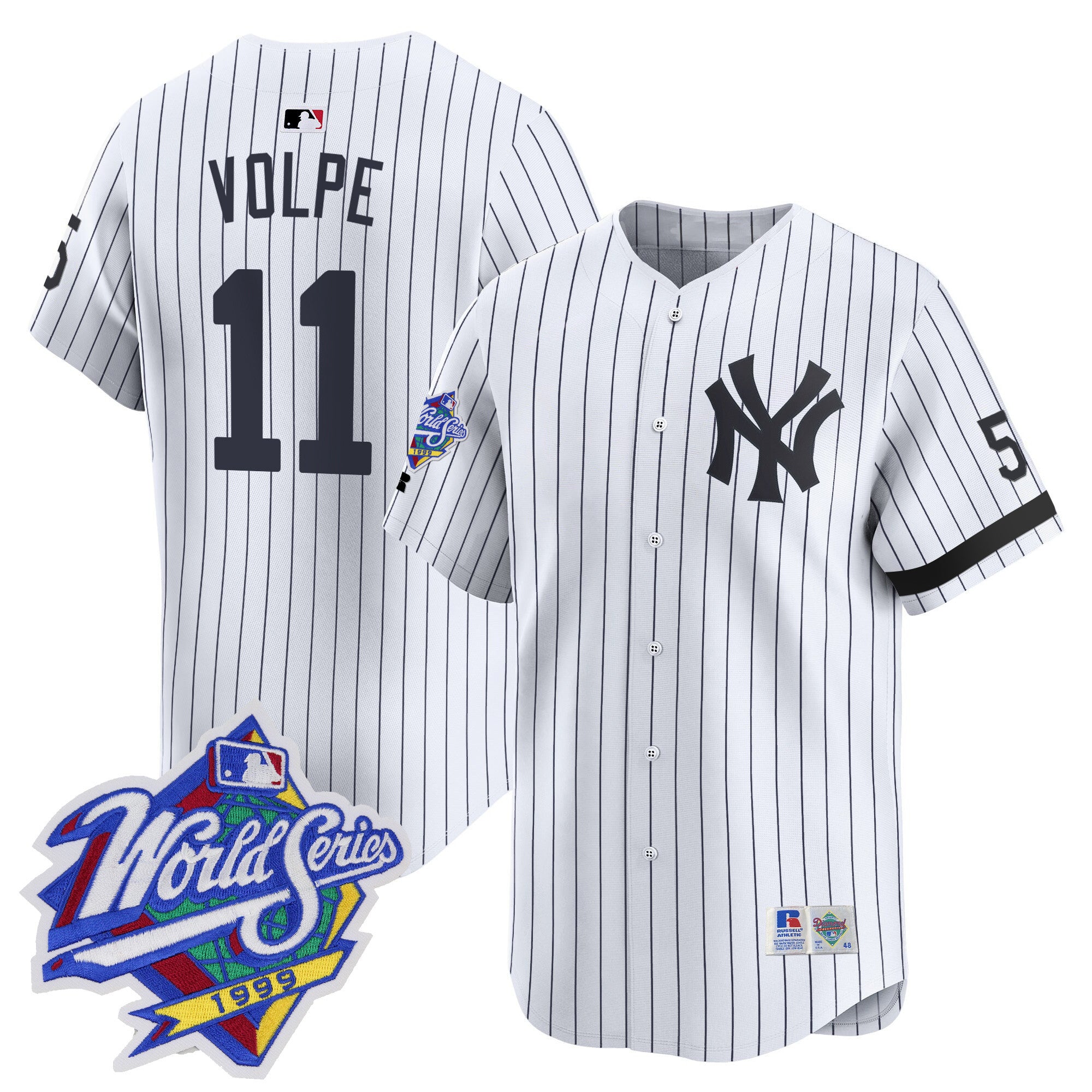 Men's Yankees 1999 Throwback Joe DiMaggio Patch Vapor Premier Limited Jersey - All Stitched - Pinstripe, Anthony Volpe