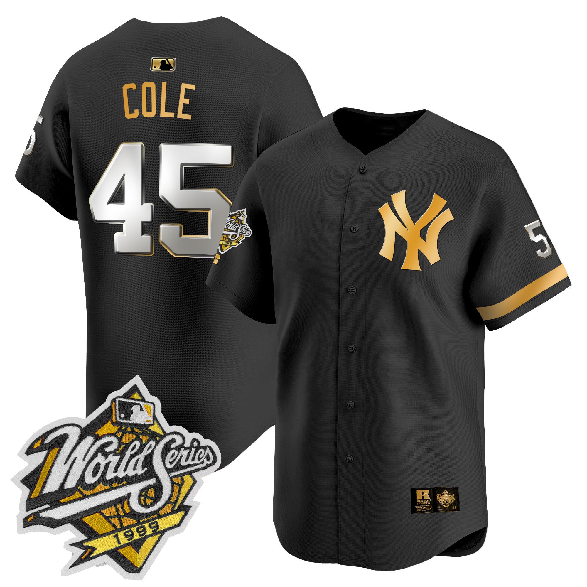 Men's Yankees 1999 Throwback Joe DiMaggio Patch Vapor Premier Limited Jersey - All Stitched - Black Gold, Gerrit Cole