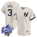 Men's Yankees 1999 Throwback Joe DiMaggio Patch Vapor Premier Limited Jersey - All Stitched - Cream Pinstripe, Babe Ruth