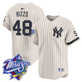 Men's Yankees 1999 Throwback Joe DiMaggio Patch Vapor Premier Limited Jersey - All Stitched - Cream Pinstripe, Anthony Rizzo