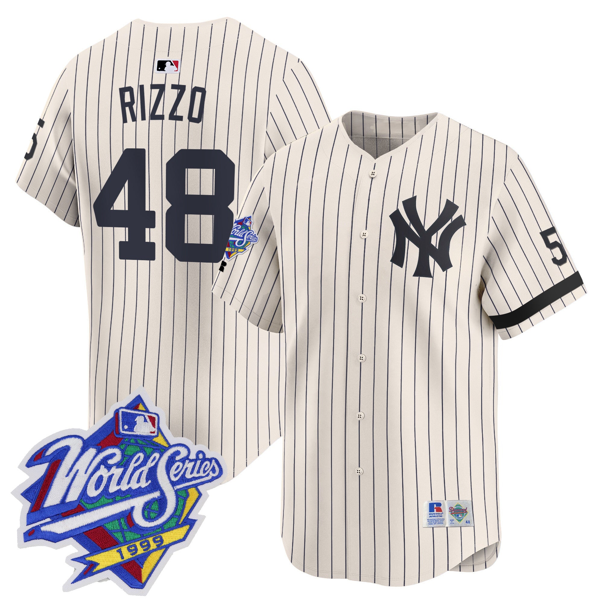 Men's Yankees 1999 Throwback Joe DiMaggio Patch Vapor Premier Limited Jersey - All Stitched - Cream Pinstripe, Anthony Rizzo