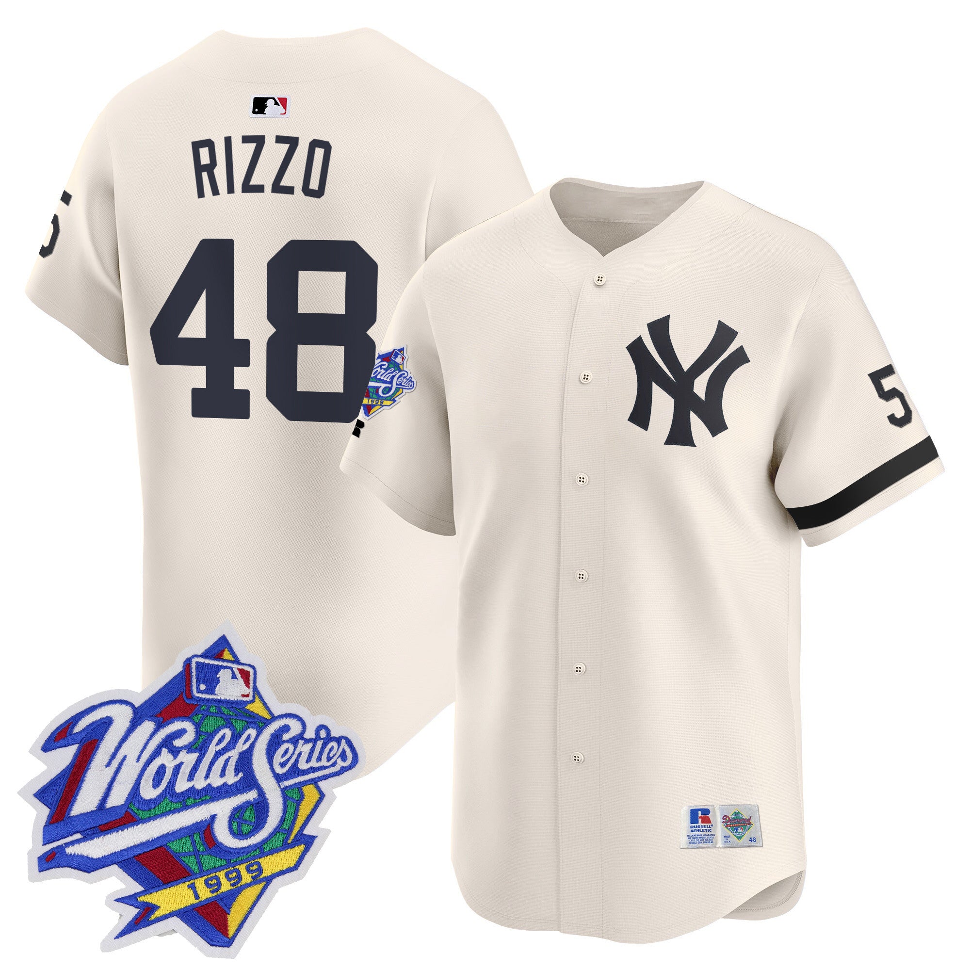Men's Yankees 1999 Throwback Joe DiMaggio Patch Vapor Premier Limited Jersey - All Stitched - Cream, Anthony Rizzo