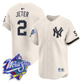 Men's Yankees 1999 Throwback Joe DiMaggio Patch Vapor Premier Limited Jersey - All Stitched - Cream, Derek Jeter