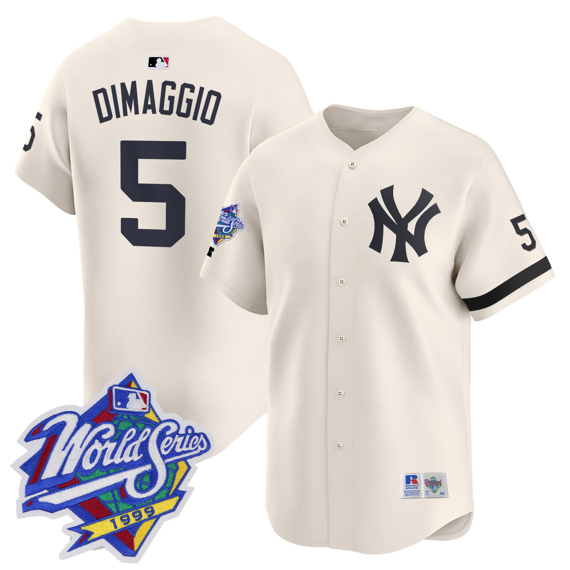 Men's Yankees 1999 Throwback Joe DiMaggio Patch Vapor Premier Limited Jersey - All Stitched - Cream, Joe DiMaggio