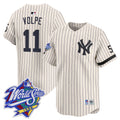 Men's Yankees 1999 Throwback Joe DiMaggio Patch Vapor Premier Limited Jersey - All Stitched - Cream Pinstripe, Anthony Volpe
