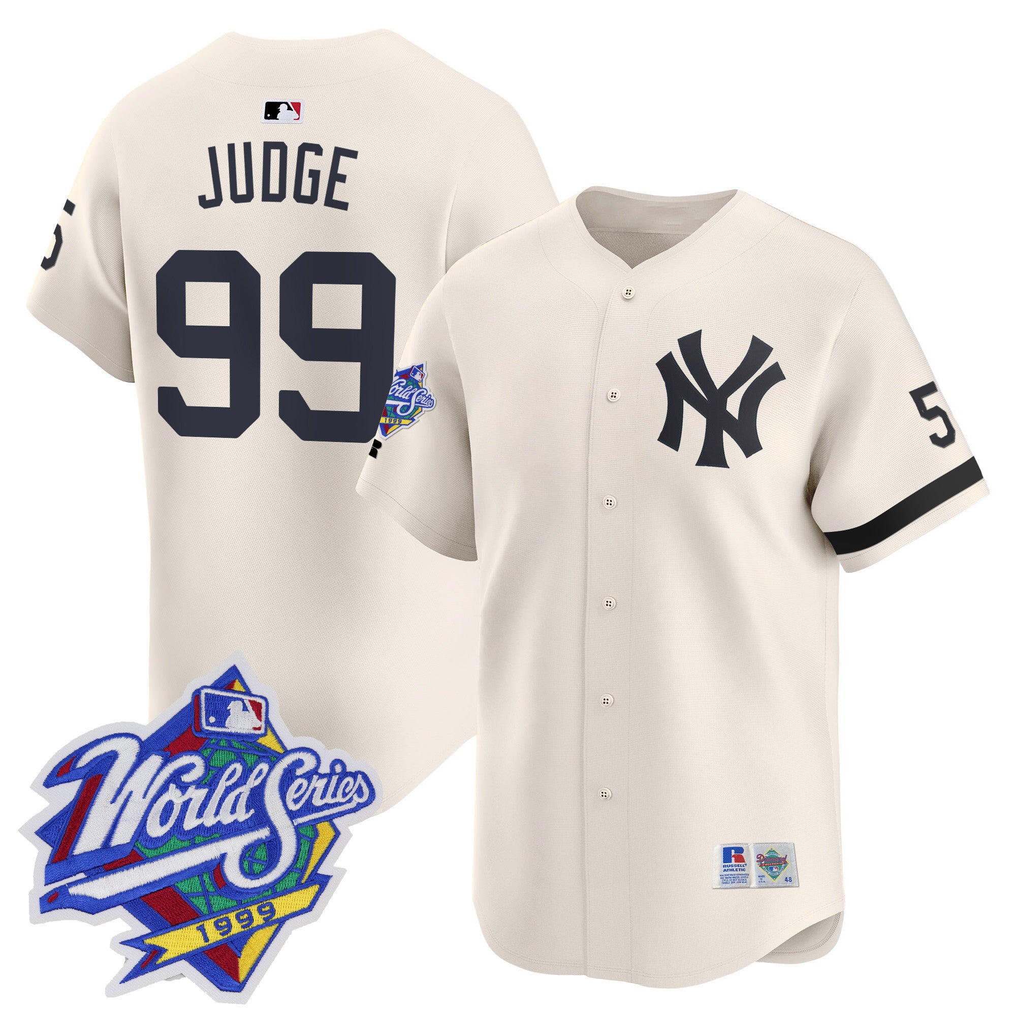 Men's Yankees 1999 Throwback Joe DiMaggio Patch Vapor Premier Limited Jersey - All Stitched - Cream, Aaron Judge