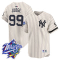 Men's Yankees 1999 Throwback Joe DiMaggio Patch Vapor Premier Limited Jersey - All Stitched - Cream Pinstripe, Aaron Judge