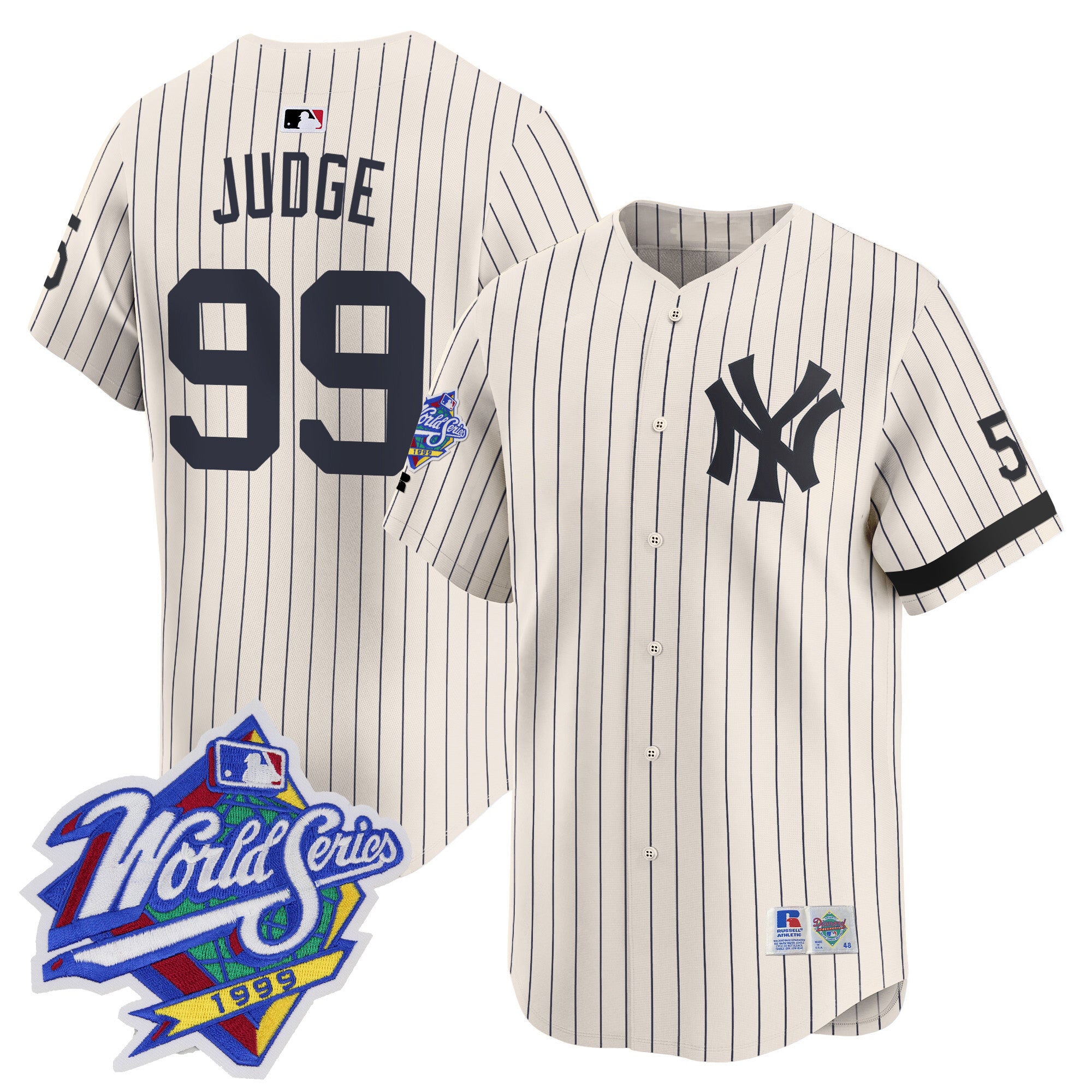 Men's Yankees 1999 Throwback Joe DiMaggio Patch Vapor Premier Limited Jersey - All Stitched - Cream Pinstripe, Aaron Judge