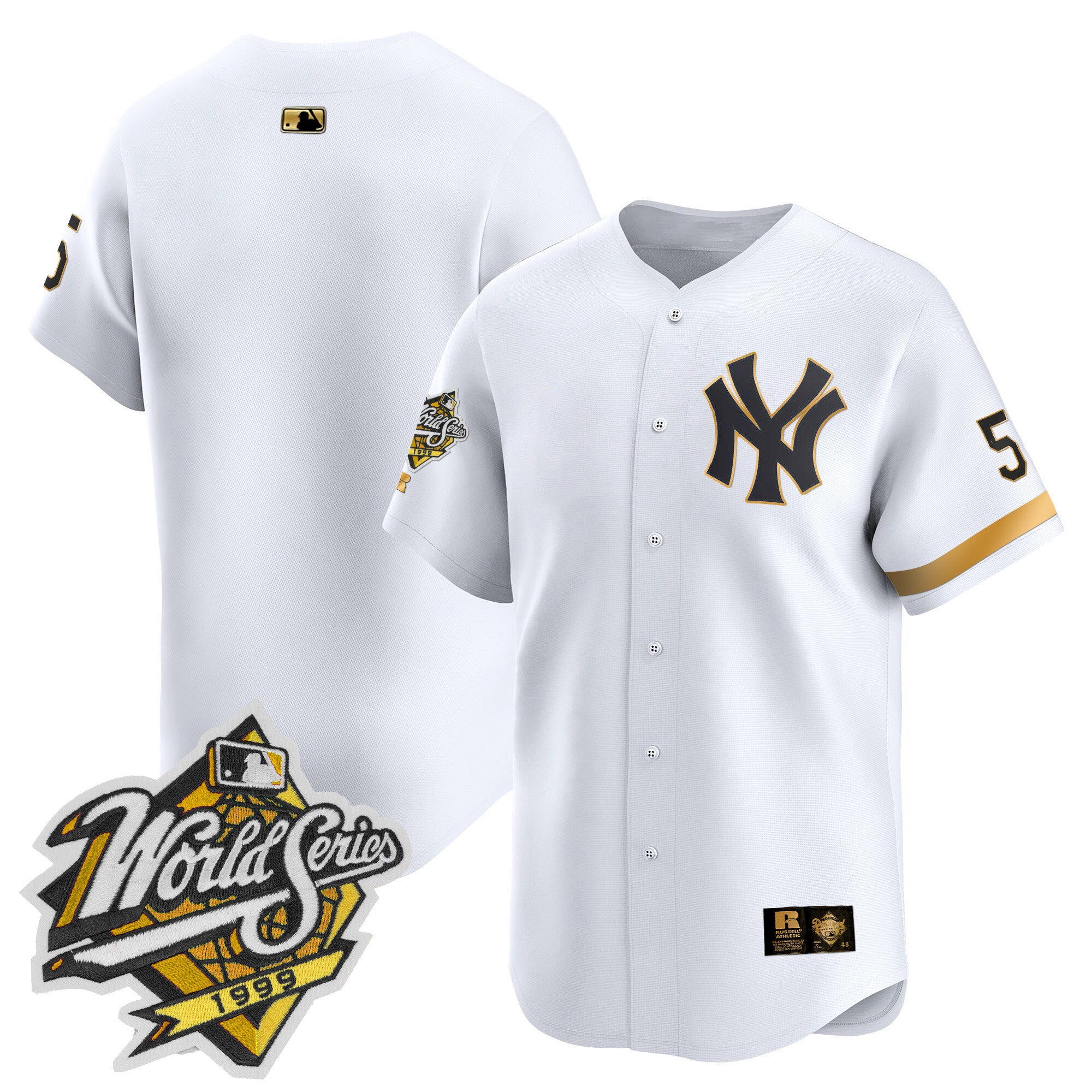 Men's Yankees 1999 Throwback Joe DiMaggio Patch Vapor Premier Limited Jersey - All Stitched - White Gold, Team