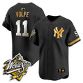 Men's Yankees 1999 Throwback Joe DiMaggio Patch Vapor Premier Limited Jersey - All Stitched - Black Gold, Anthony Volpe