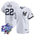 Men's Yankees 1999 Throwback Joe DiMaggio Patch Vapor Premier Limited Jersey - All Stitched - Pinstripe, Juan Soto