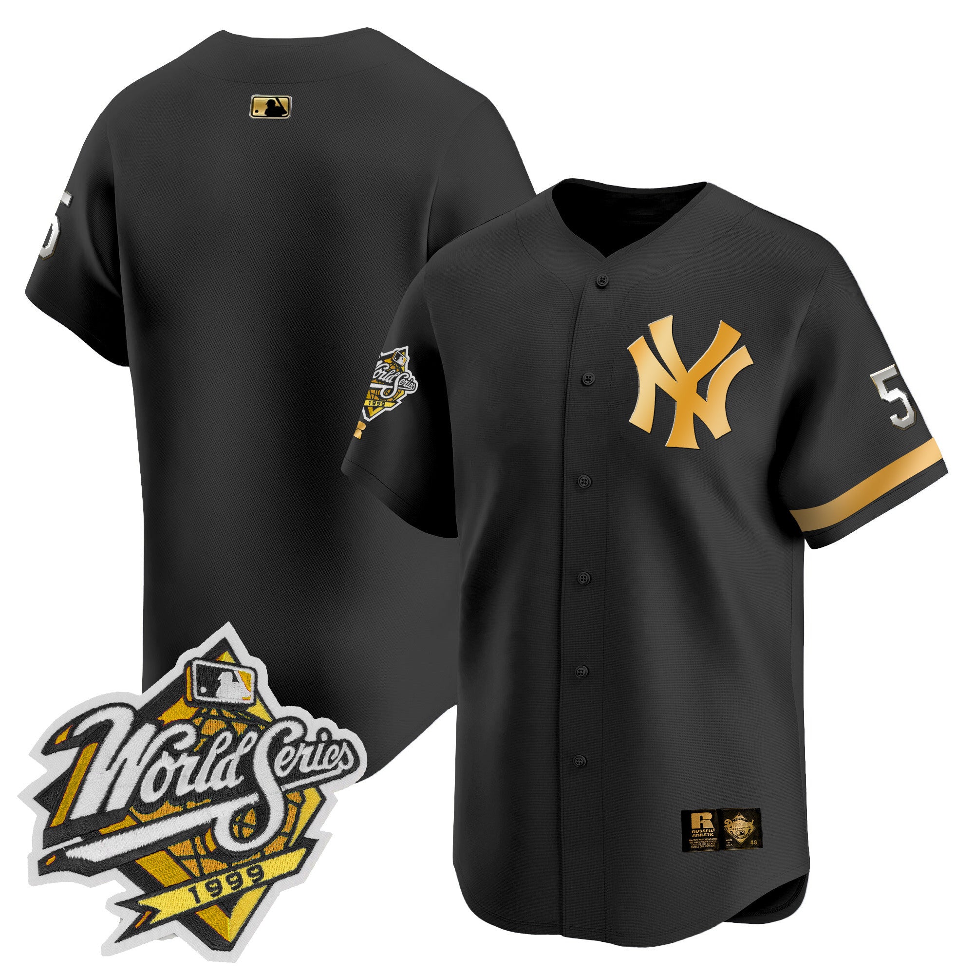 Men's Yankees 1999 Throwback Joe DiMaggio Patch Vapor Premier Limited Jersey - All Stitched - Black Gold, Team