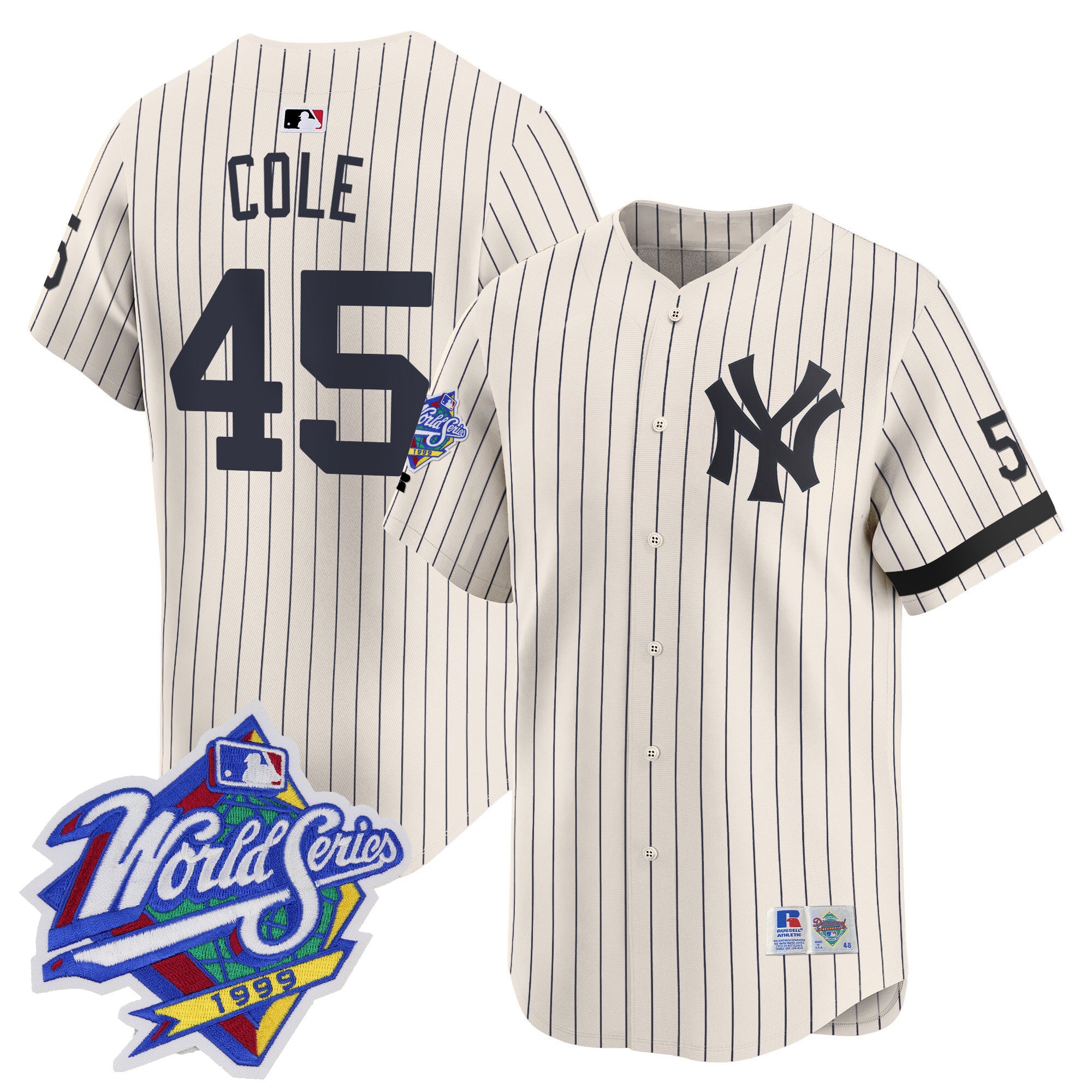 Men's Yankees 1999 Throwback Joe DiMaggio Patch Vapor Premier Limited Jersey - All Stitched - Cream Pinstripe, Gerrit Cole
