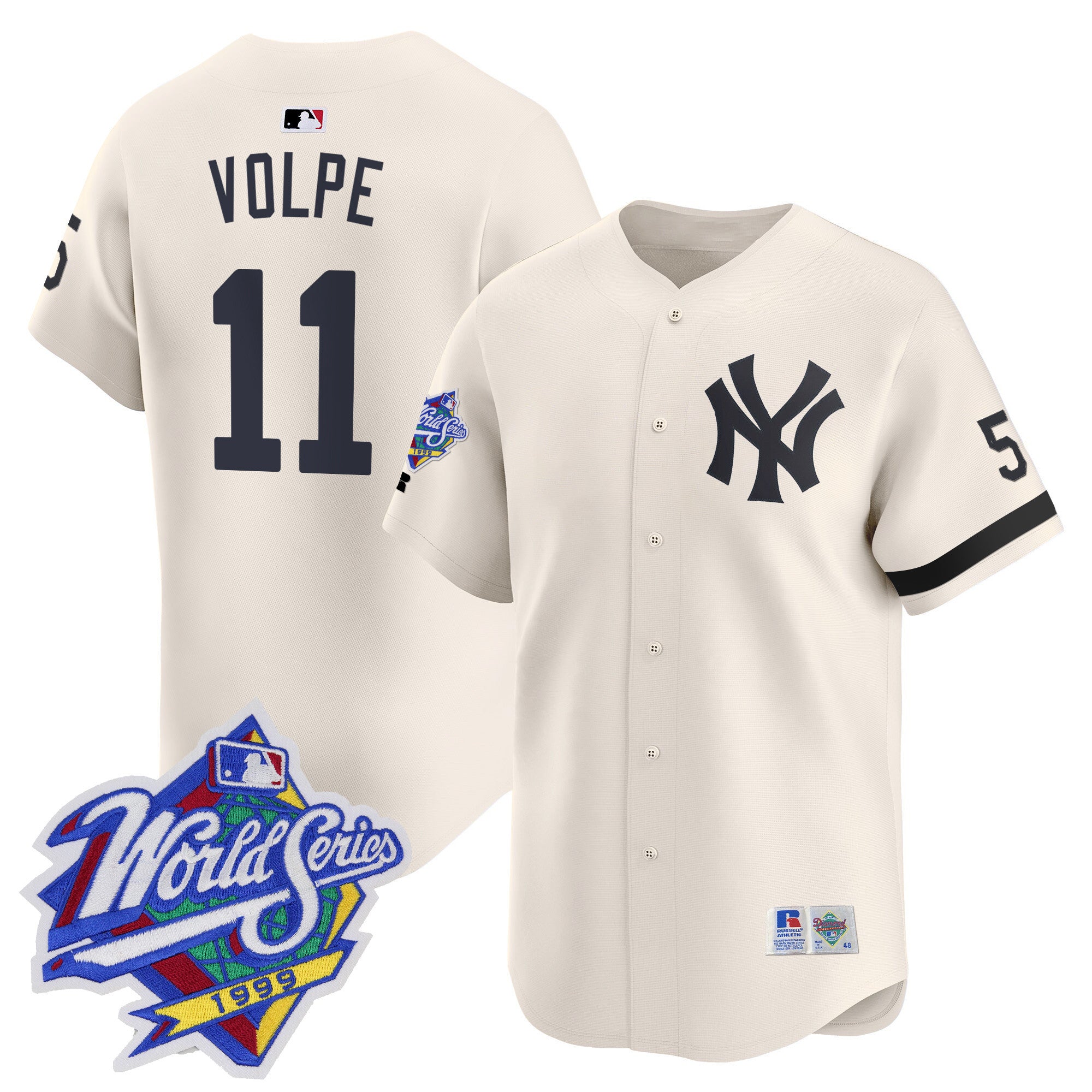 Men's Yankees 1999 Throwback Joe DiMaggio Patch Vapor Premier Limited Jersey - All Stitched - Cream, Anthony Volpe