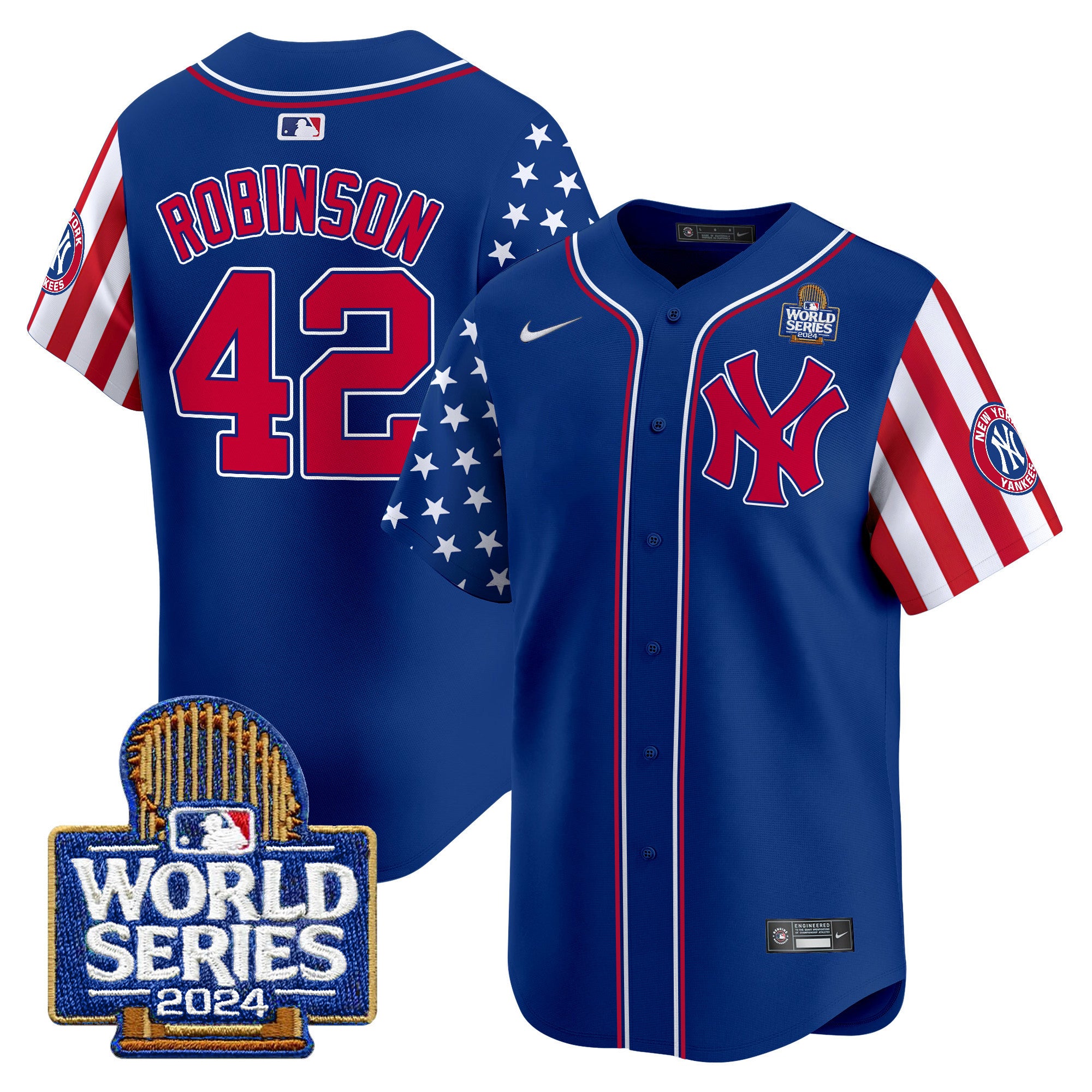 Men's Yankees American Style 2024 World Series Vapor Premier Limited Jersey V2 - All Stitched - Royal, Jackie Robinson