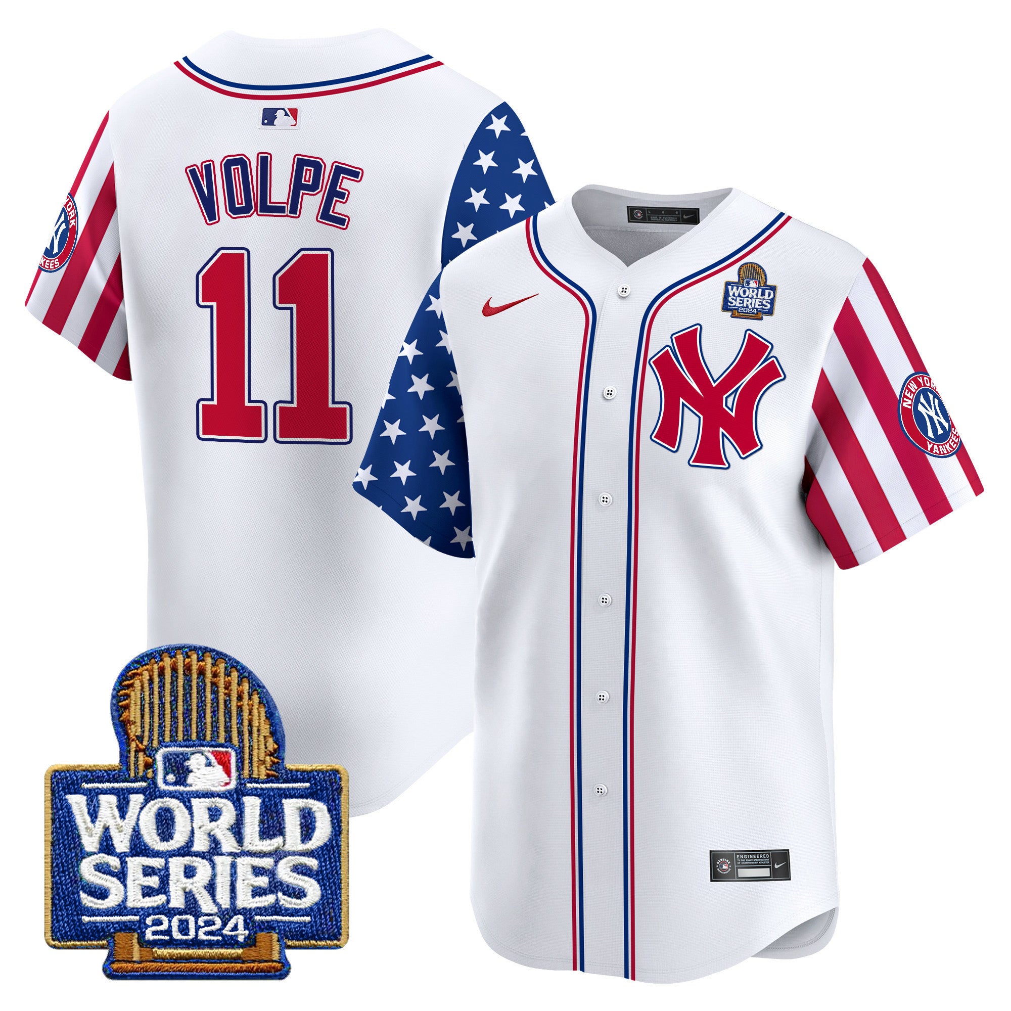 Men's Yankees American Style 2024 World Series Vapor Premier Limited Jersey V2 - All Stitched - White, Anthony Volpe