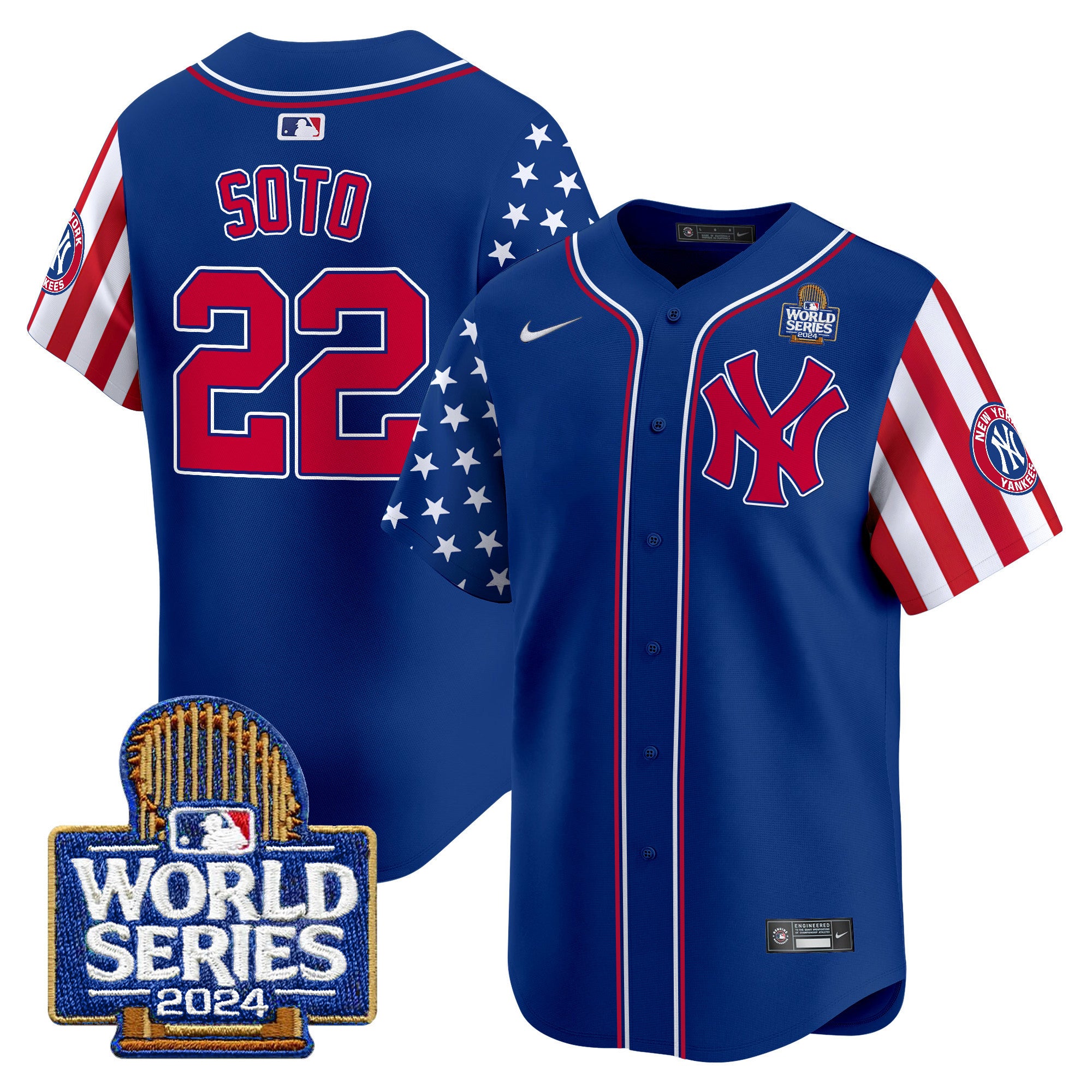 Men's Yankees American Style 2024 World Series Vapor Premier Limited Jersey V2 - All Stitched - Royal, Juan Soto