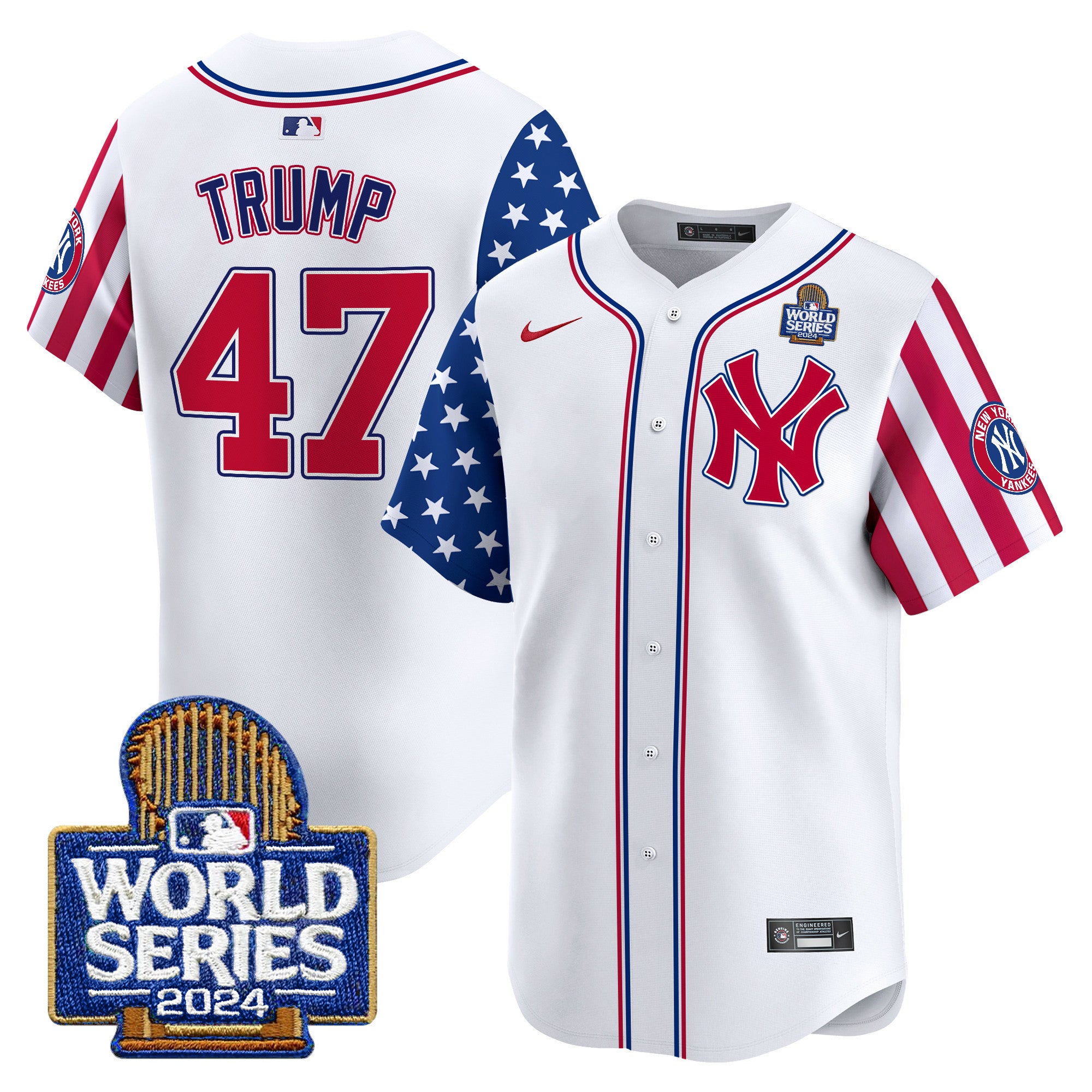 Men's Yankees American Style 2024 World Series Vapor Premier Limited Jersey V2 - All Stitched - White, Donald Trump