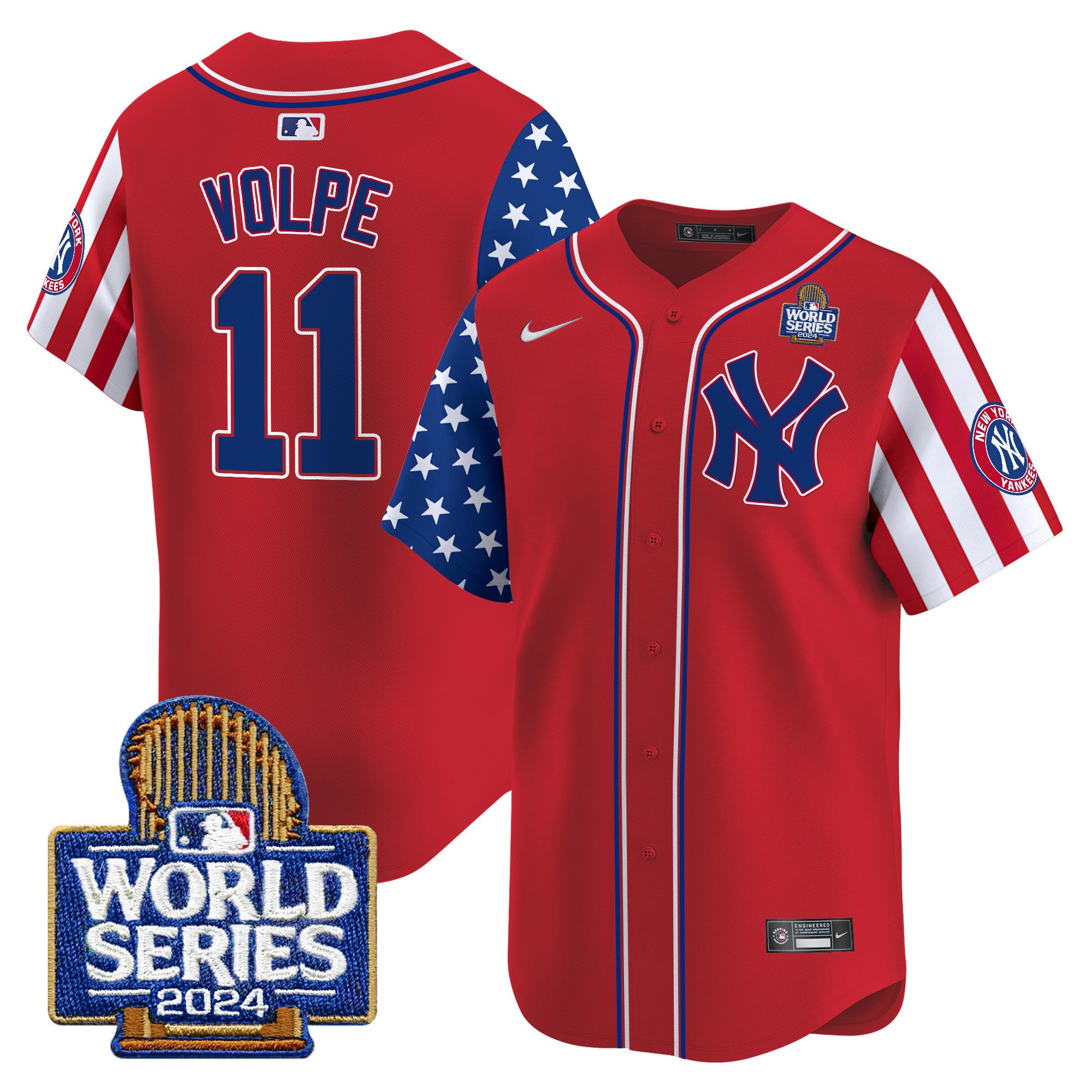 Men's Yankees American Style 2024 World Series Vapor Premier Limited Jersey V2 - All Stitched - Red, Anthony Volpe