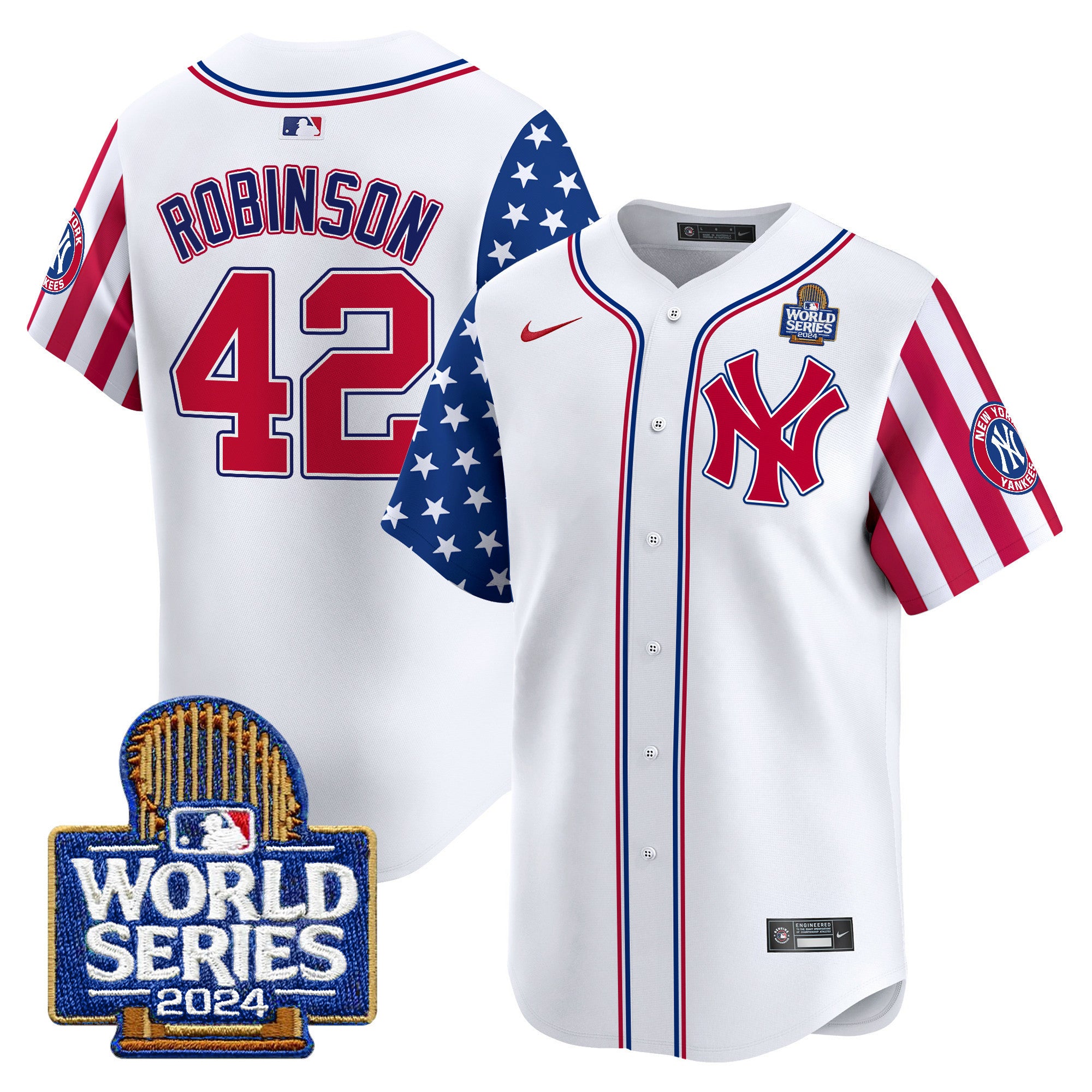 Men's Yankees American Style 2024 World Series Vapor Premier Limited Jersey V2 - All Stitched - White, Jackie Robinson