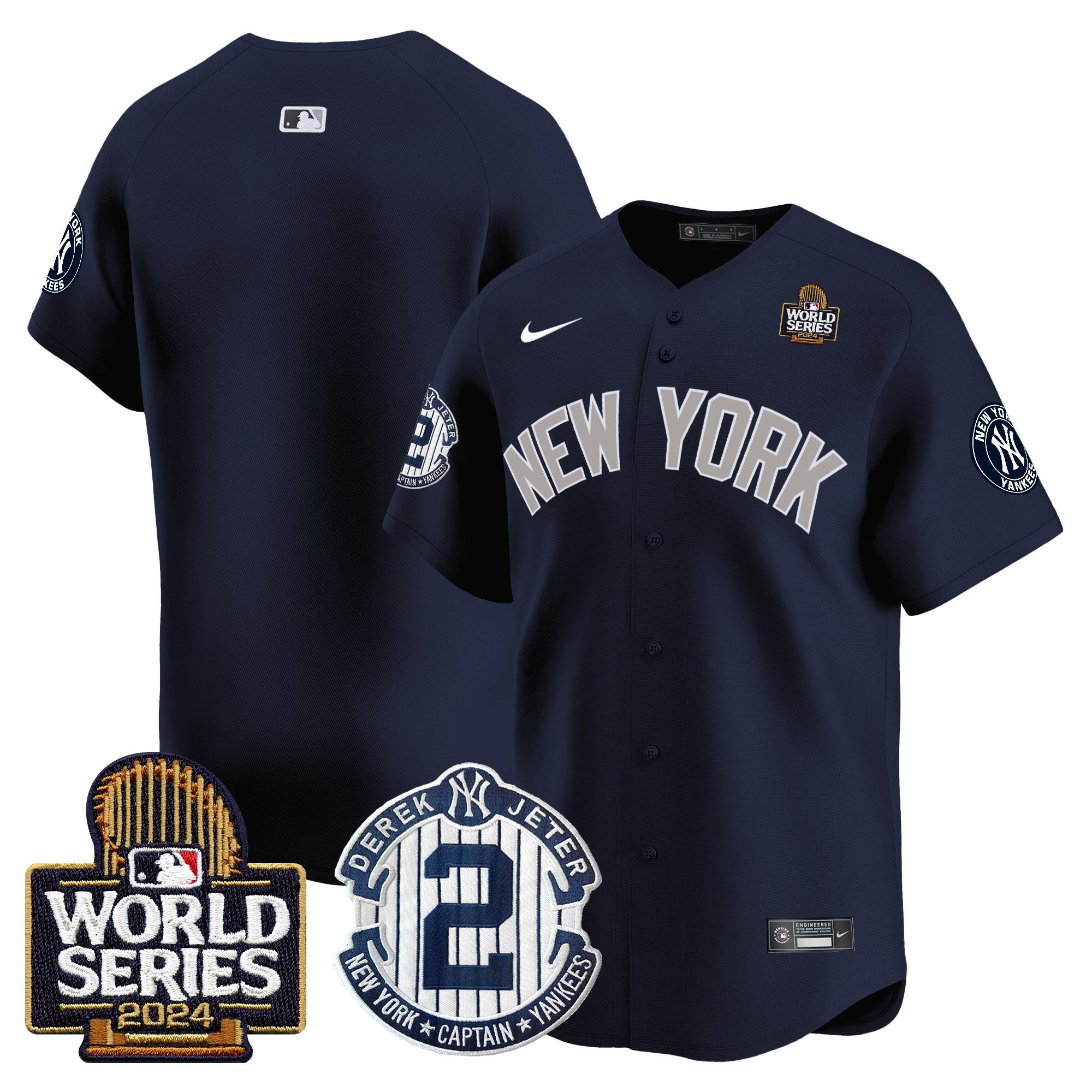 Men's Yankees Derek Jeter Patch 2024 World Series Vapor Premier Limited Jersey - All Stitched - Alternate, Team