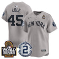 Men's Yankees Derek Jeter Patch 2024 World Series Vapor Premier Limited Jersey - All Stitched - Gray, Gerrit Cole