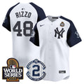 Men's Yankees Derek Jeter Patch 2024 World Series Vapor Premier Limited Jersey - All Stitched - White Alternate, Anthony Rizzo