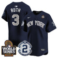 Men's Yankees Derek Jeter Patch 2024 World Series Vapor Premier Limited Jersey - All Stitched - Alternate, Babe Ruth