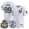 Men's Yankees Derek Jeter Patch 2024 World Series Vapor Premier Limited Jersey - All Stitched - White, Aaron Judge