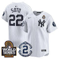 Men's Yankees Derek Jeter Patch 2024 World Series Vapor Premier Limited Jersey - All Stitched - White, Juan Soto
