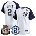 Men's Yankees Derek Jeter Patch 2024 World Series Vapor Premier Limited Jersey - All Stitched - White Alternate, Derek Jeter