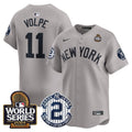 Men's Yankees Derek Jeter Patch 2024 World Series Vapor Premier Limited Jersey - All Stitched - Gray, Anthony Volpe
