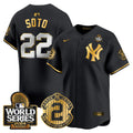 Men's Yankees Derek Jeter Patch 2024 World Series Vapor Premier Limited Jersey - All Stitched - Black Gold, Juan Soto