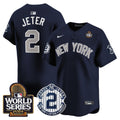 Men's Yankees Derek Jeter Patch 2024 World Series Vapor Premier Limited Jersey - All Stitched - Alternate, Derek Jeter