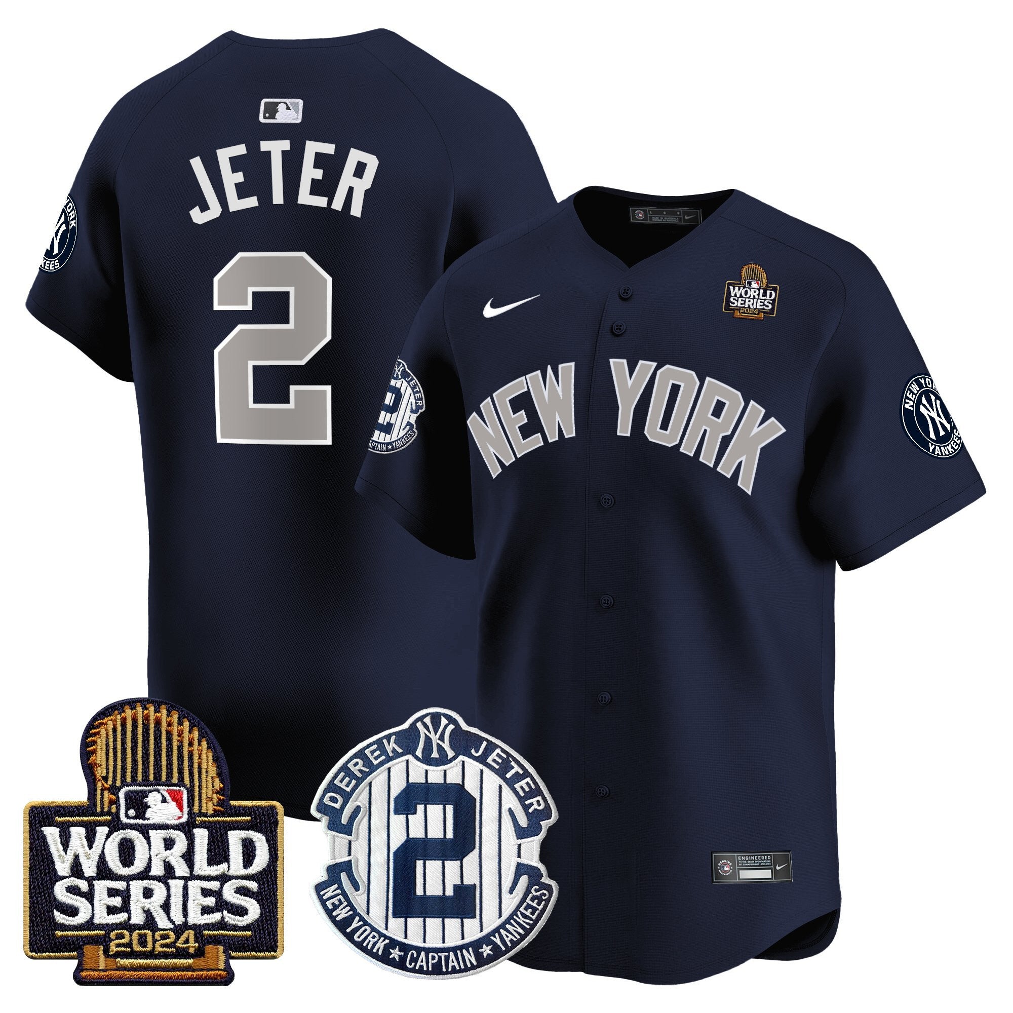 Men's Yankees Derek Jeter Patch 2024 World Series Vapor Premier Limited Jersey - All Stitched - Alternate, Derek Jeter