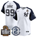 Men's Yankees Derek Jeter Patch 2024 World Series Vapor Premier Limited Jersey - All Stitched - White Alternate, Aaron Judge