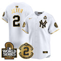 Men's Yankees Derek Jeter Patch 2024 World Series Vapor Premier Limited Jersey - All Stitched - White Gold, Derek Jeter