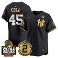 Men's Yankees Derek Jeter Patch 2024 World Series Vapor Premier Limited Jersey - All Stitched - Black Gold, Gerrit Cole