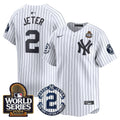Men's Yankees Derek Jeter Patch 2024 World Series Vapor Premier Limited Jersey - All Stitched - White, Derek Jeter