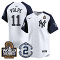 Men's Yankees Derek Jeter Patch 2024 World Series Vapor Premier Limited Jersey - All Stitched - White Alternate, Anthony Volpe
