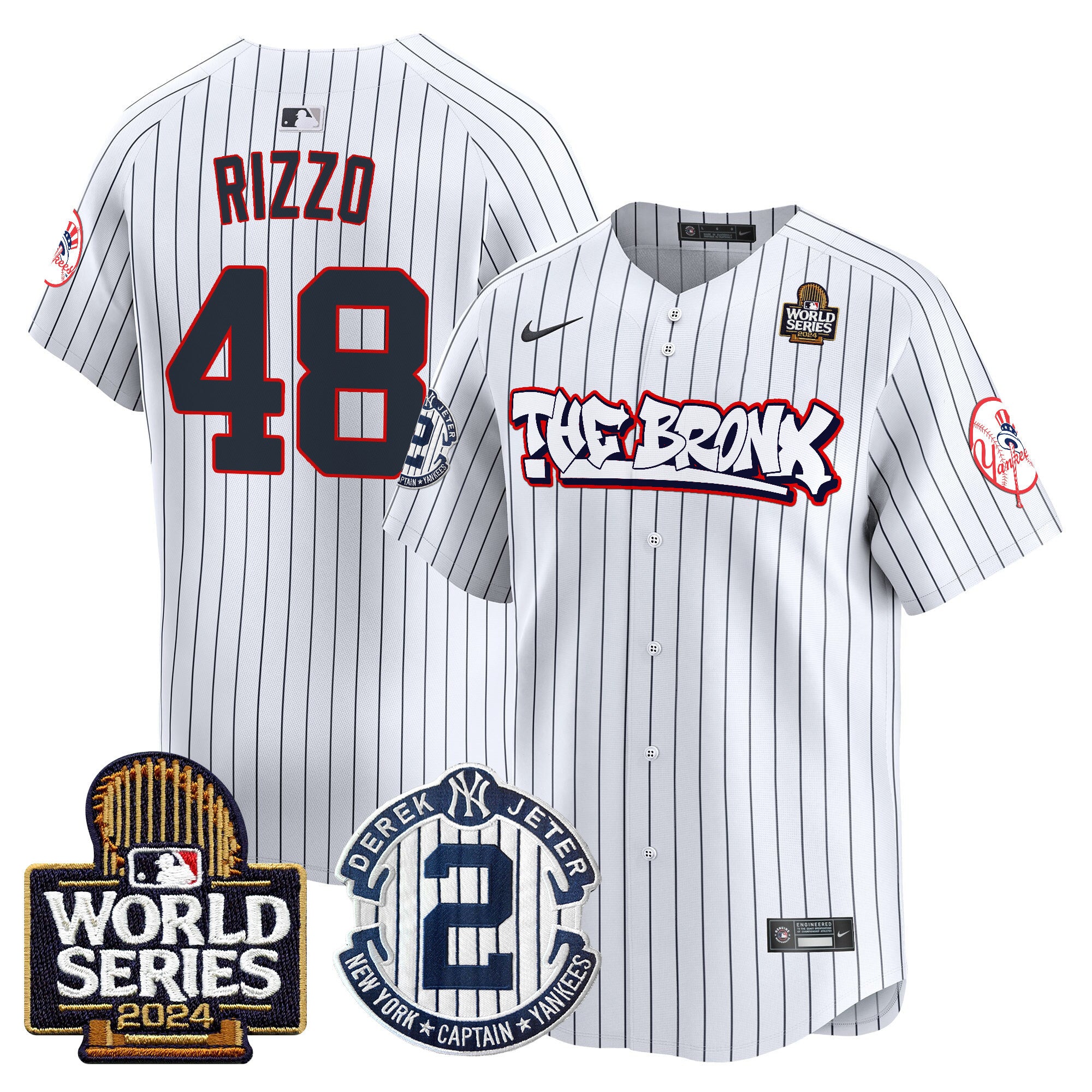 Men's Yankees The Bronx 2024 World Series Vapor Premier Limited Jersey V2 - All Stitched - Pinstripe, Anthony Rizzo