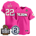 Men's Yankees The Bronx 2024 World Series Vapor Premier Limited Jersey V2 - All Stitched - Pink, Juan Soto