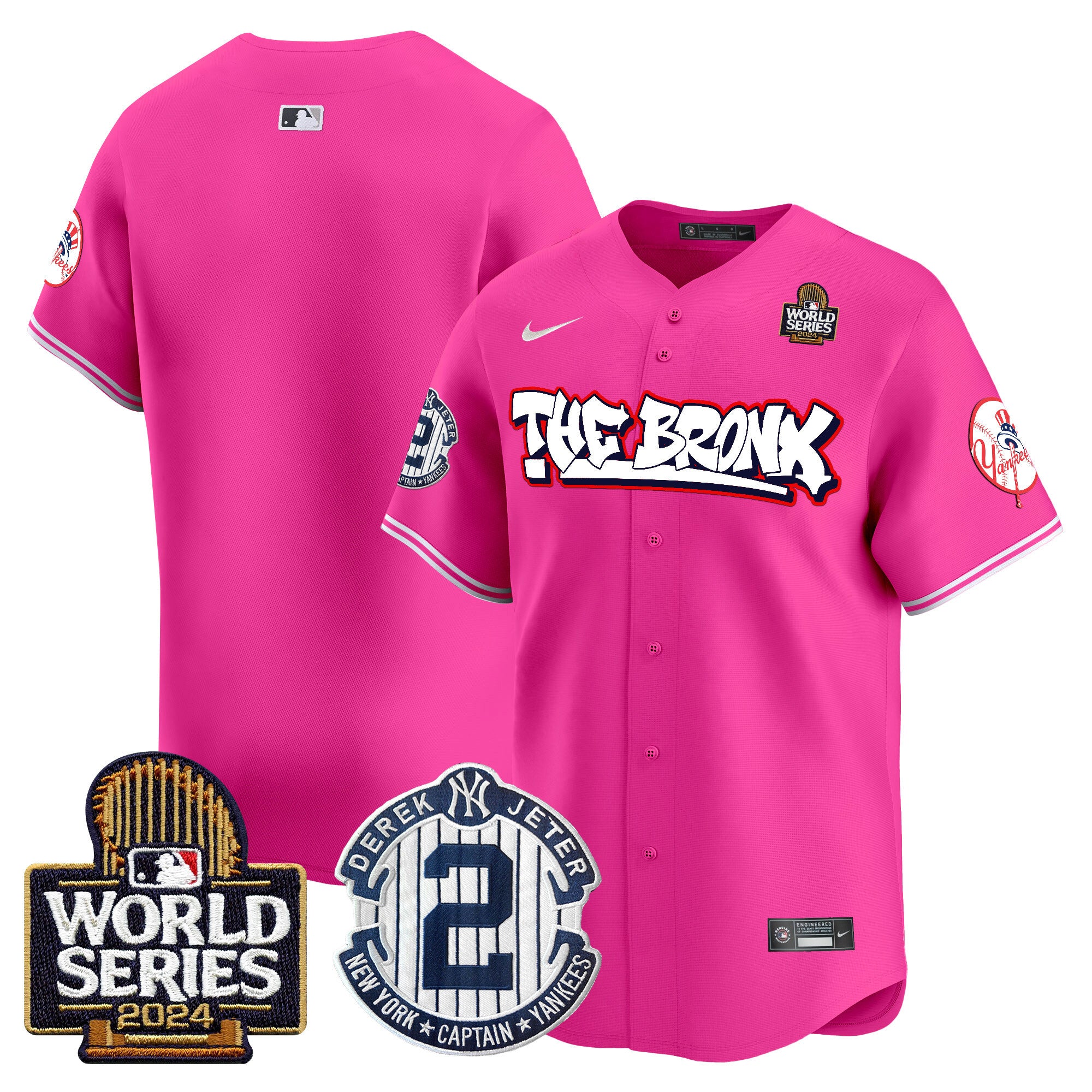 Men's Yankees The Bronx 2024 World Series Vapor Premier Limited Jersey V2 - All Stitched - Pink, Team
